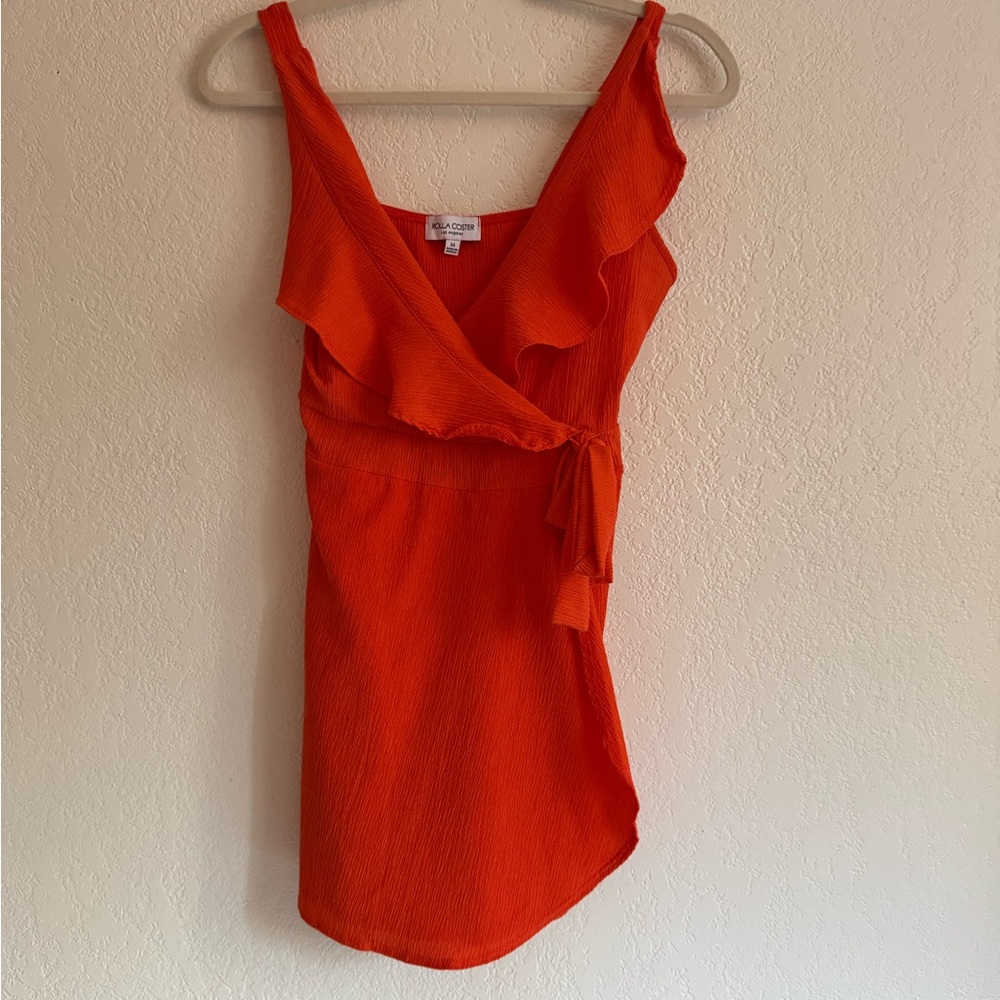 Orange Ruffle Wrap Dress